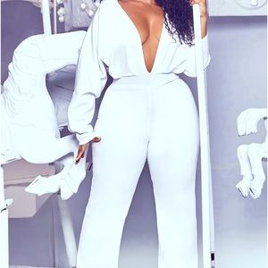 Plus White Pleated Balloon Sleeve Jumpsuit